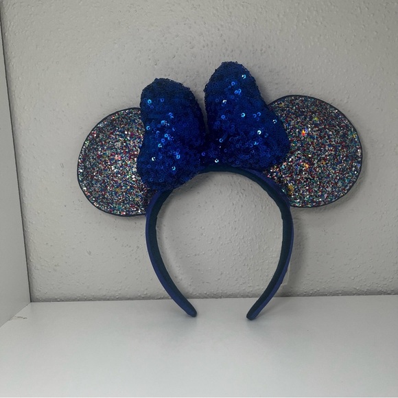 Disney Accessories - Disney Parks "2020" Dated Blue Glitter Sparkle Sequin Bow Minnie Ears Headband